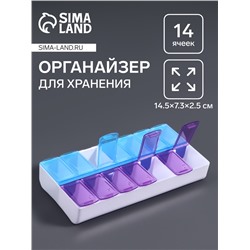 Органайзер для хранения мелочей, 14 ячеек, 14.5×7.3×2.5 см, голубой, фиолетовый