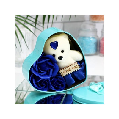 Мыльные розы и медвежонок, набор синий