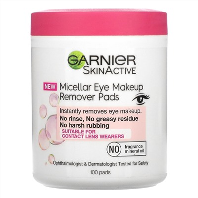 Garnier, SkinActive, Micellar Eye Makeup Remover Pads, 100 Pads