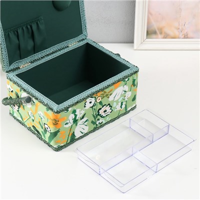 Шкатулка для рукоделия и шитья «Летние цветы на зелёном», хранение ниток, иголок, мелочи, 19×26×14.5 см