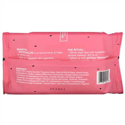 Purlisse, Watermelon, Energizing Makeup Remover Wipes, 30 Towelettes