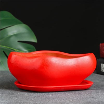 Горшок для кактусов и суккулентов «Бонсай», 600 мл, 18×14 см, керамический, с поддоном, красный