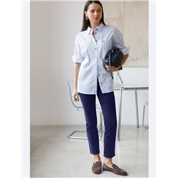 Укороченные эластичные брюки слим из микро вельвета