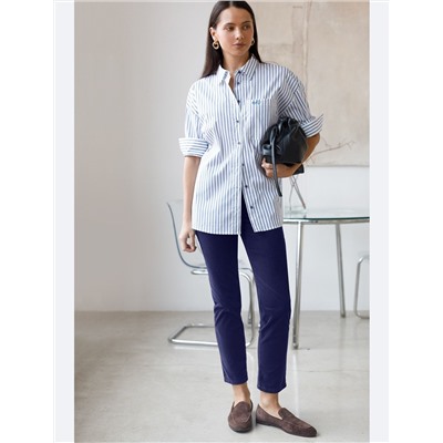 Укороченные эластичные брюки слим из микро вельвета