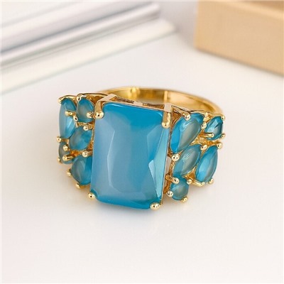 Кольцо 18 р ювелирная бижутерия коллекция "Дубай", покрытие позолота, вставка: фианиты, цвет: тиффани матовый, арт.313.351-18