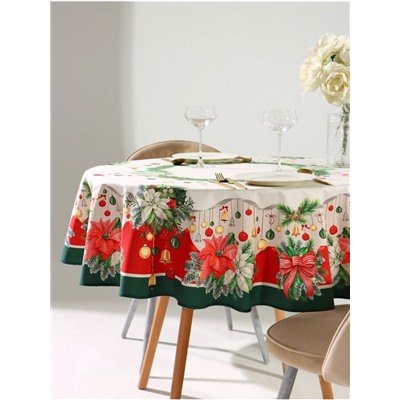 Скатерть новогодняя «Этель. Рождественский венок», d=150 см, 100% хлопок, саржа 190 г/м²