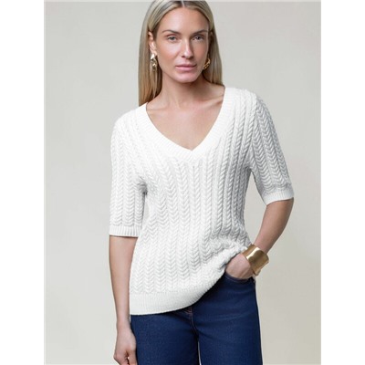 Джемпер фактурной вязки из хлопка с кашемиром