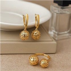Комплект ювелирной бижутерии коллекция "Дубай" серьги и кольцо разъемное 19-20 р, покрытие позолота,  арт.217.376-19-20