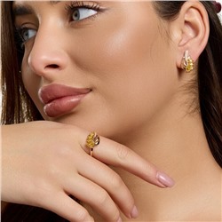 Комплект ювелирной бижутерии коллекция "Дубай" серьги и кольцо 19 р, покрытие позолота, вставка: фианиты и цирконы, цвет: желтый и прозрачный, арт.215.748-19