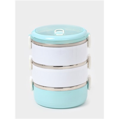 Ланч бокс TAKE IT EASY «Милави», 1.5 л, 3 уровня, сохраняет тепло 2 ч, нержавеющая сталь, белый, голубой