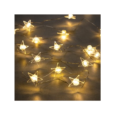 Гирлянда «Нить» 2 м роса с насадками «Звезда», IP20, серебристая нить, 20 LED, свечение тёплое белое, 2 режима, ААх2