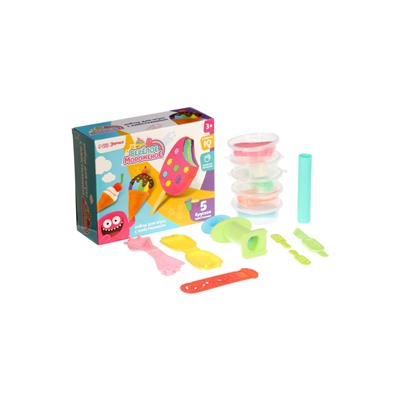 Игровой набор для лепки «Весёлое мороженое», 5 брусков пластилина, аксессуары