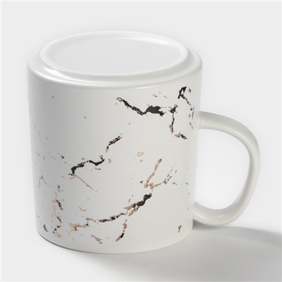 Кружка с ложкой «Белый мрамор», 350 мл, керамика, белая