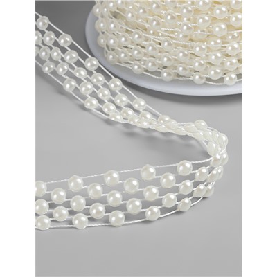 Жемчуг на нитях, плоский, 14 мм, 9±1 м, белый