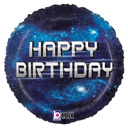 Шар (18''/46 см) Круг, Happy Birthday (космос), Темно-синий, 1 шт.