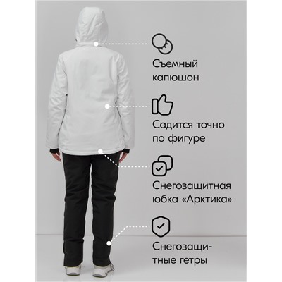 Горнолыжный костюм женский зимний белого цвета 07015Bl
