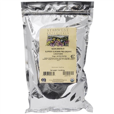 Starwest Botanicals, Органический порошок коры вяза ржавого, 1 фунт (453,6 г)