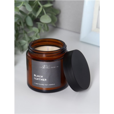 Ароматическая свеча в банке Black Leather, соевый воск, 90 г, чёрная кожа