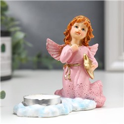 Фигурка - подсвечник на 1 свечу со свечой «Девочка-ангел в розовом платье», полистоун, 9×12×5.2 см