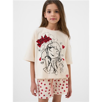 Комплект трикотажный для девочек: фуфайка (футболка), шорты