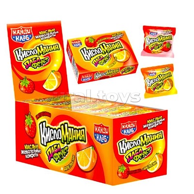 Жевательная конфета "Кисломания" апельсин-клубника 14г (30шт)