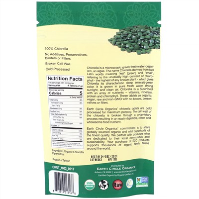 Earth Circle Organics, органическая хлорелла в таблетках, 250 мг, 400 таблеток, 100 г (3,5 унции)