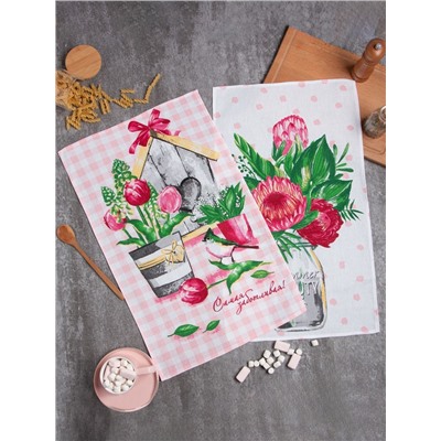 Набор кухонных полотенец Доляна «Самой заботливой», 35×60 см-2 шт., 100% хл