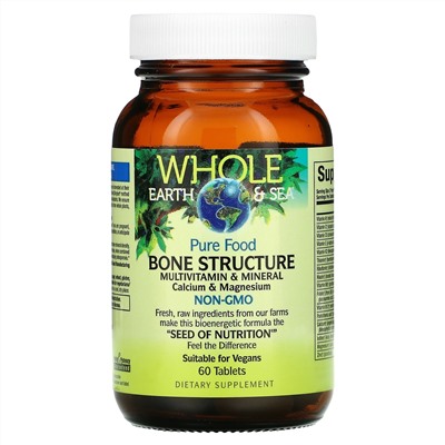 Natural Factors, Whole Earth & Sea, Bone Structure Multivitamin & Mineral, Calcium & Magnesium, 60 Tablets