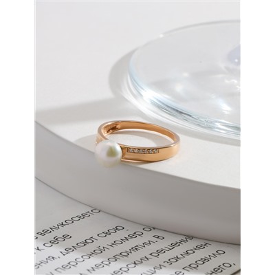 Кольцо из золочёного серебра с культ. жемчугом и фианитами 925 пробы 1-300з1005