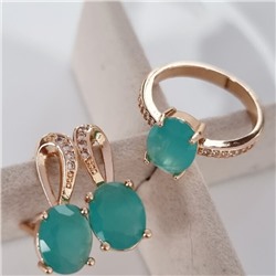 Комплект ювелирной бижутерии Дубайское золото, покрытие: позолота, серьги и кольцо 17 р, вставка: фианит, цвет: тиффани матовый, арт.314.774-17