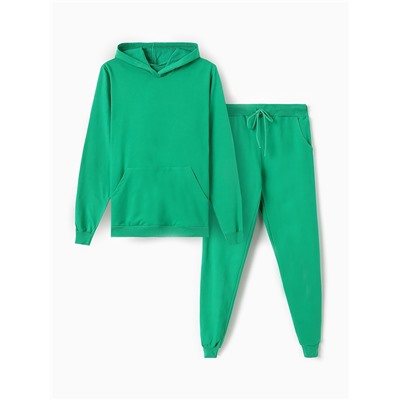 Костюм с начёсом женский (толстовка, брюки) Tusi, размер 44, зелёный