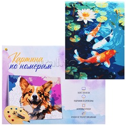 Холст с красками 30x40 по номерам "Красивые рыбки в пруду" в коробке (30цв.)