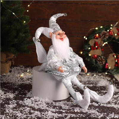 Новогодний шут «С крылышками» сидит, двигается, 39×14 см, серебро