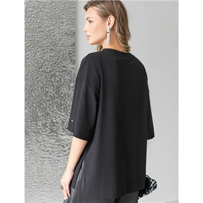 Футболка оверсайз с принтом стразами из премиального хлопка с эластаном