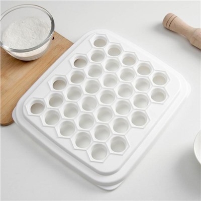 Пельменница IDEA, 35 ячеек, d=2.5 см, 25.5×28×2.9 см, пластик, белый