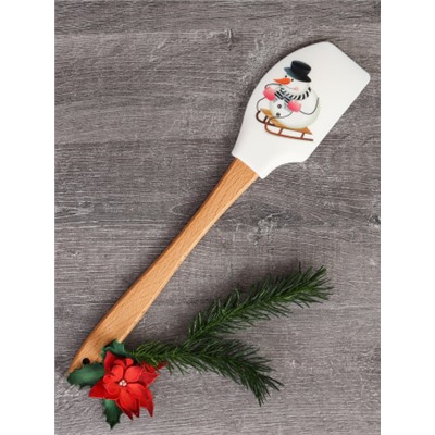 Лопатка кулинарная силиконовая 31х6,5 см с деревянной ручкой / H-211 /уп 130/ Новогодняя/ 0,071/ 0,044
