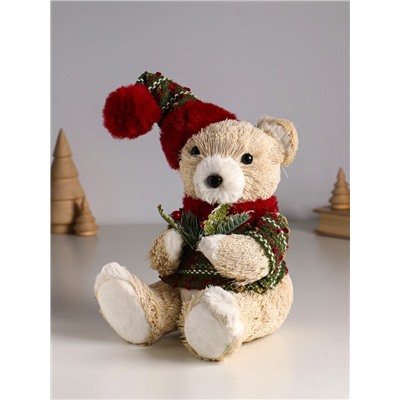 Фигурка «Медведь в свитере и колпаке, с еловой веткой», 16×15×27 см