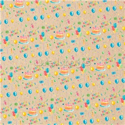 Упаковочная бумага крафт 70*100см, "Happy birthday", 70 г/м2, ассорти, 4 дизайна