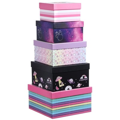Набор коробок 5 в 1 Unicorn, 14×14×8.5 - 22×22×12.5 см