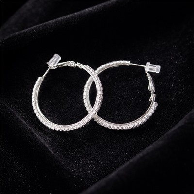 Серьги кольца с камнями круглые, цвет: серебристый и прозрачный, арт.012.001