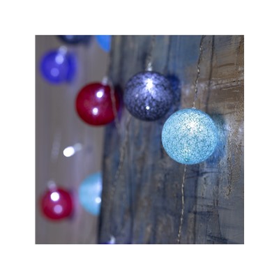 Гирлянда «Нить» 5 м с насадками «Клубки цветные», IP20, прозрачная нить, 20 LED, свечение белое, 220 В