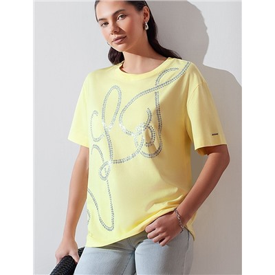 Свободная футболка с принтом из премиального хлопка с эластаном