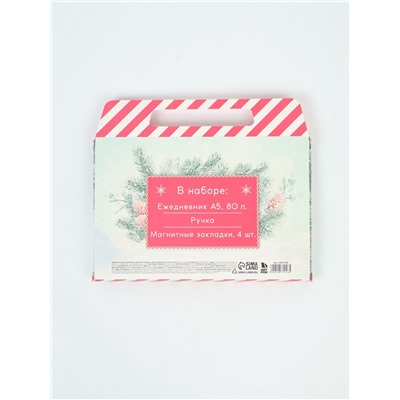 Подарочный набор новогодний в портфеле «Волшебного нового года», ежедневник А5, магнитные закладки и ручка