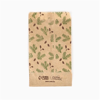 Пакет бумажный фасовочный новогодний, крафт, «Еловые веточки», 8×16 см без окна