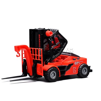Погрузчик с прицепом и цистернами (свет, звук) в коробке (красный)