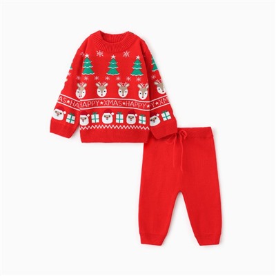 Костюм детский (джемпер, штаны) вязаный «Крошка Я» Xmas, рост 86-92 см