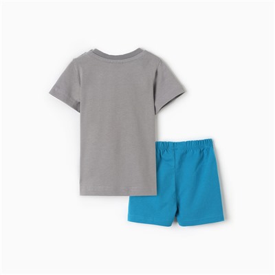 Комплект для мальчика (футболка/шорты), цвет серый/морской, рост 74 см