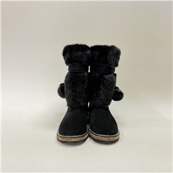 Унты женские чёрные “Норка” с рисунком замшевые на войлочной подошве