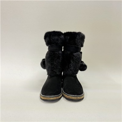 Унты женские чёрные “Норка” с рисунком замшевые на войлочной подошве