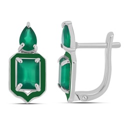 Серьги, зеленый агат , эмаль, Совершенство